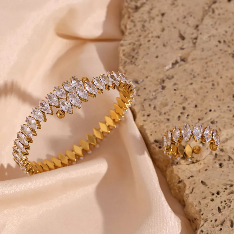 18K Gold-Plated Zircon Bracelet and Ring Jewelry Set Gold / onesize Apparel Accessories