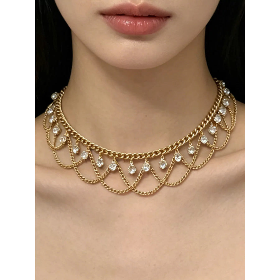 18K Gold-Plated Zircon Chain Necklace Gold / onesize Apparel and Accessories