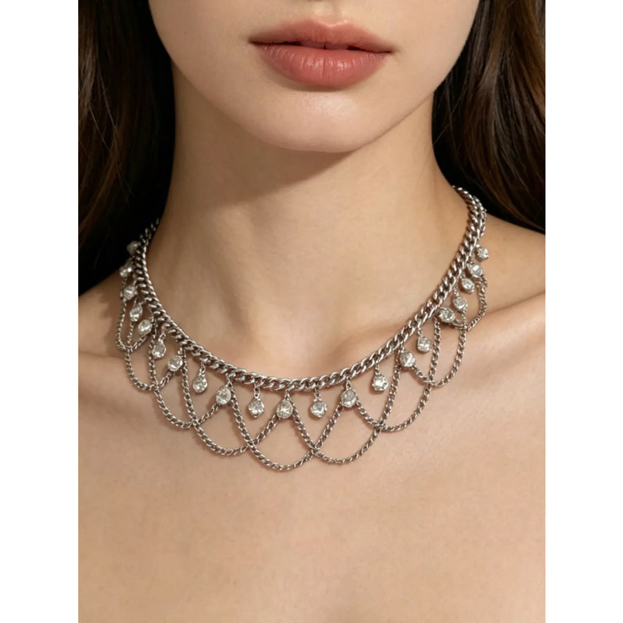 18K Gold-Plated Zircon Chain Necklace Silver / onesize Apparel and Accessories