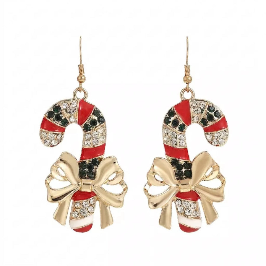 18K Gold-Plated Zircon Christmas Candy Cane Earrings Red / onesize Apparel and Accessories