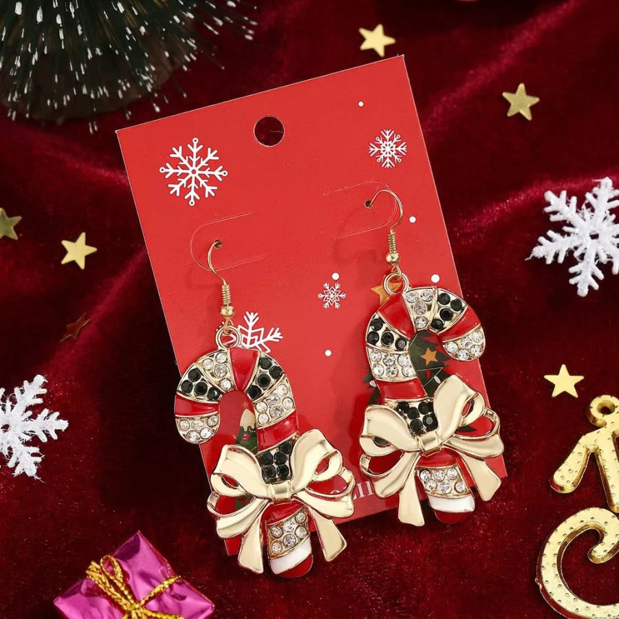 18K Gold-Plated Zircon Christmas Candy Cane Earrings Red / onesize Apparel and Accessories