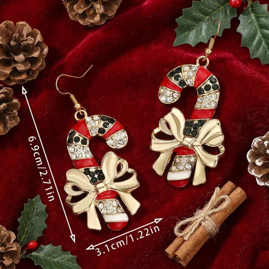 18K Gold-Plated Zircon Christmas Candy Cane Earrings Red / onesize Apparel and Accessories