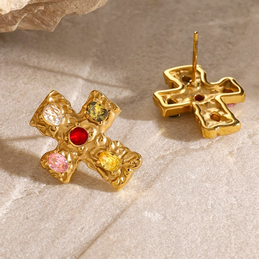 18K Gold-Plated Zircon Cross Earrings Apparel and Accessories