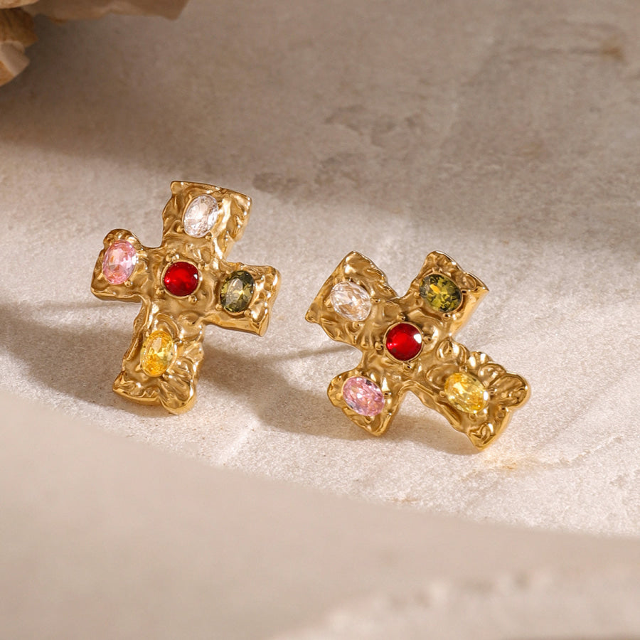 18K Gold-Plated Zircon Cross Earrings Apparel and Accessories