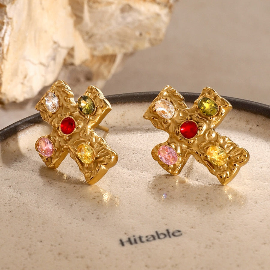 18K Gold-Plated Zircon Cross Earrings Apparel and Accessories