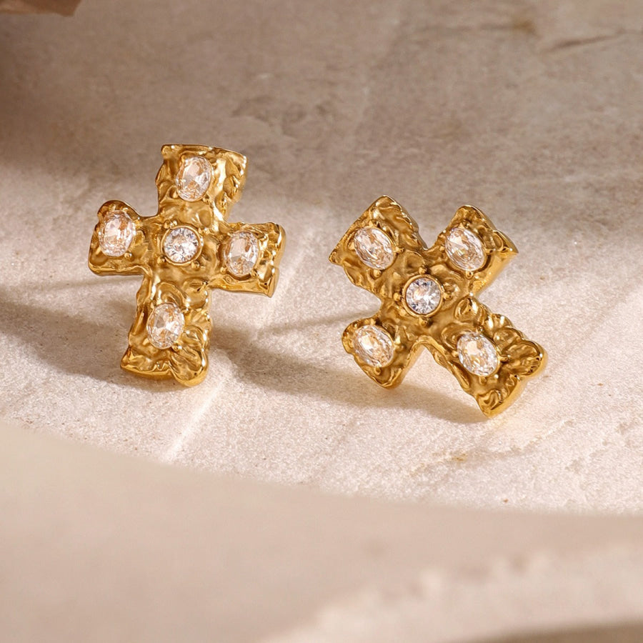 18K Gold-Plated Zircon Cross Earrings Apparel and Accessories