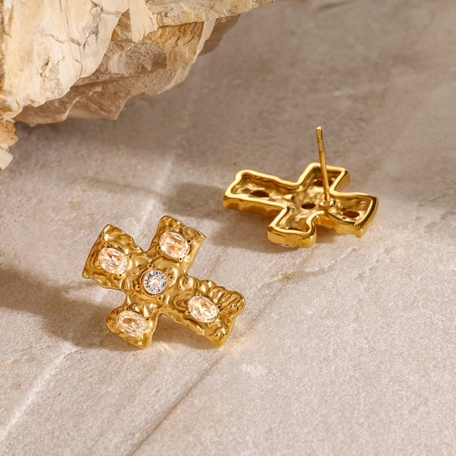 18K Gold-Plated Zircon Cross Earrings Apparel and Accessories