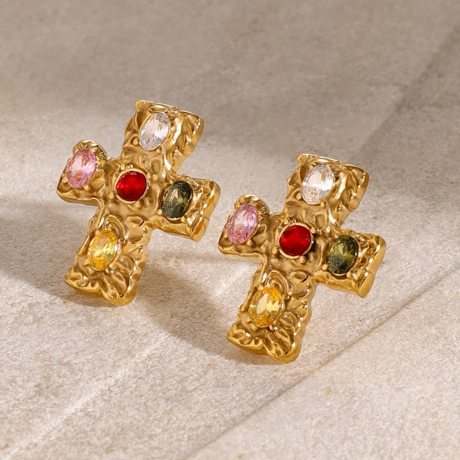 18K Gold-Plated Zircon Cross Earrings Apparel and Accessories