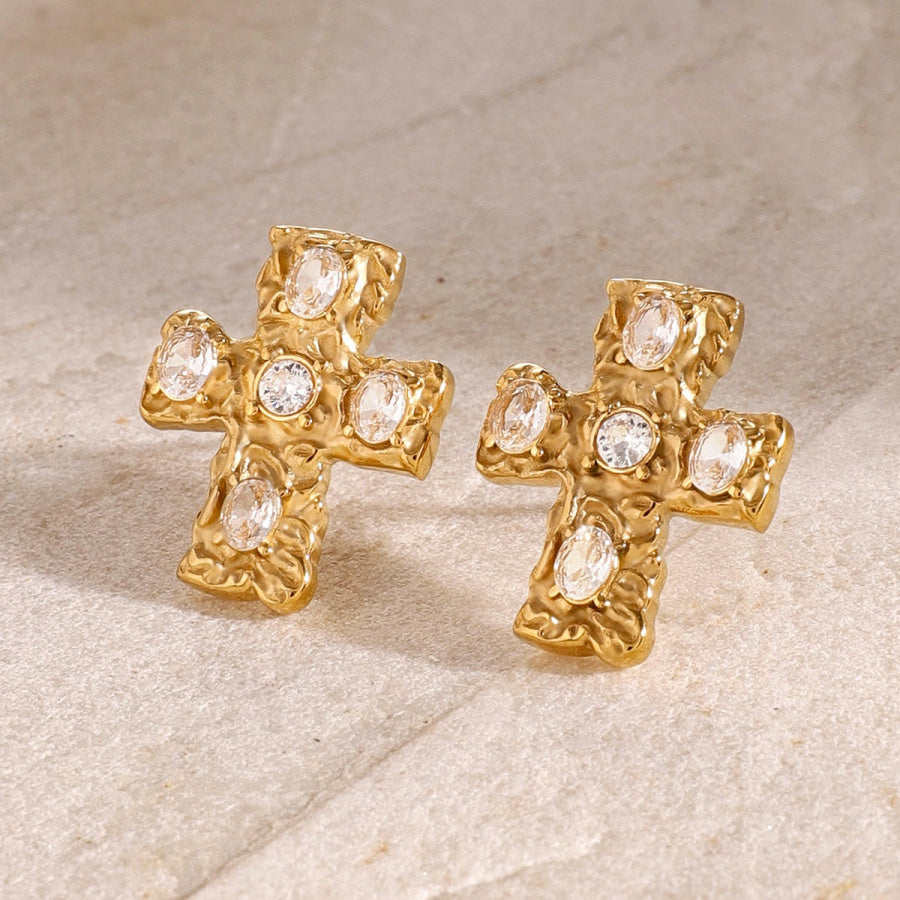 18K Gold-Plated Zircon Cross Earrings Apparel and Accessories