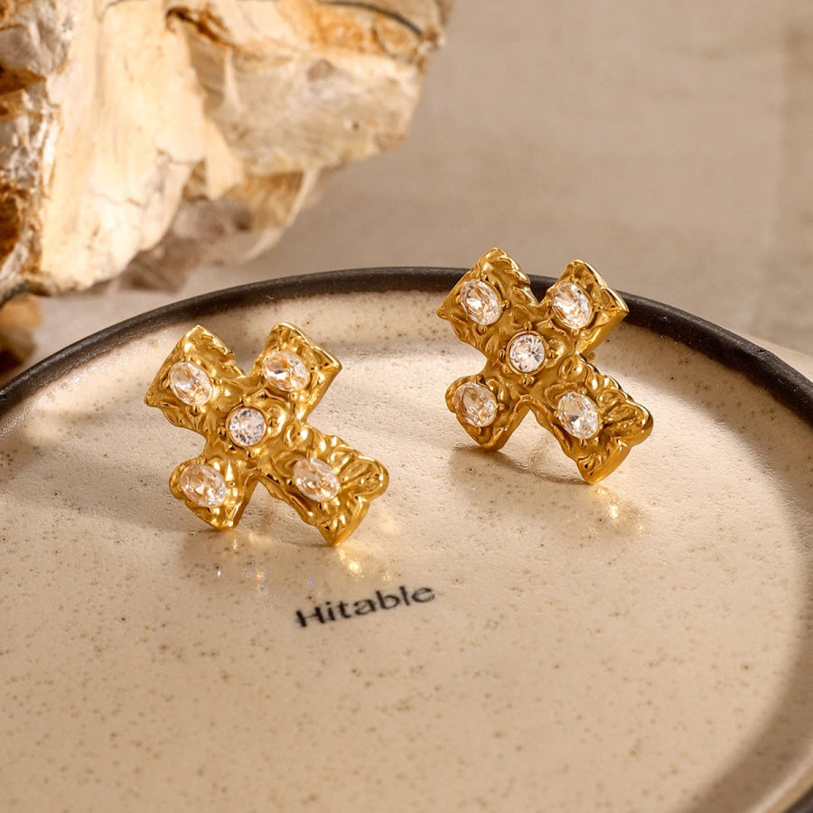 18K Gold-Plated Zircon Cross Earrings Apparel and Accessories