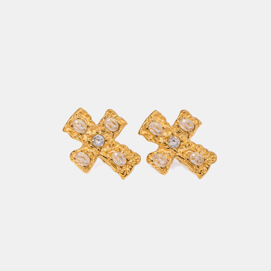 18K Gold-Plated Zircon Cross Earrings Gold/White / One Size Apparel and Accessories