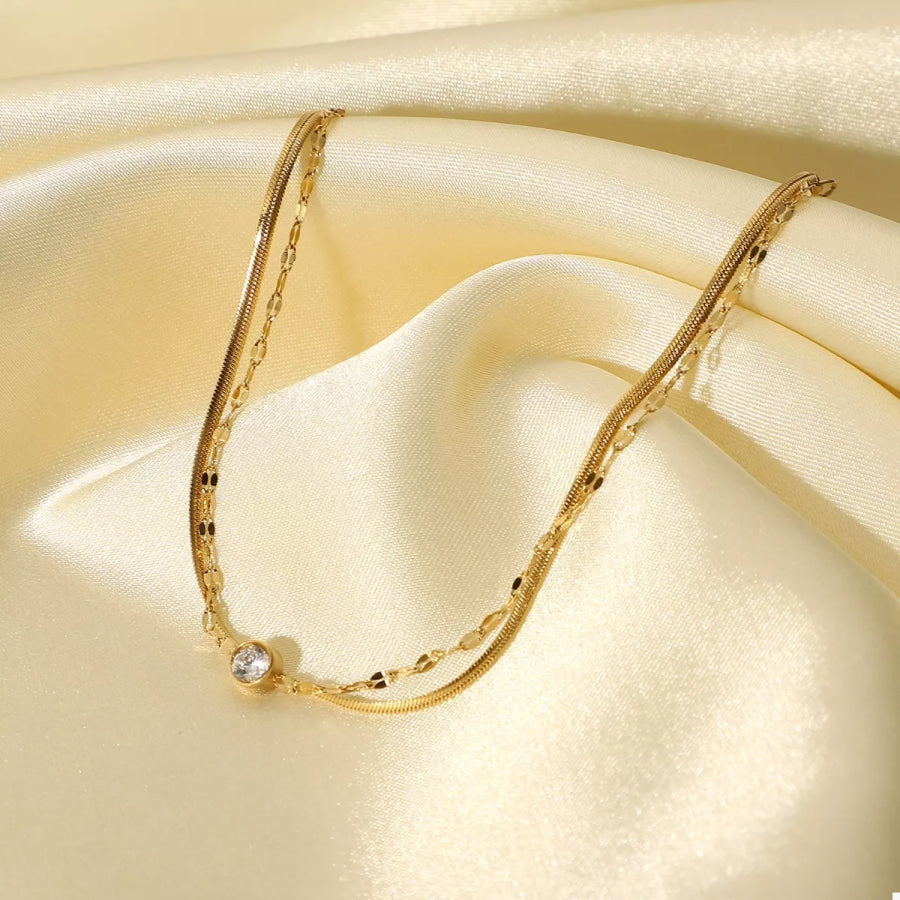 18K Gold-Plated Zircon Double Layered Bracelet Gold / One Size Apparel and Accessories