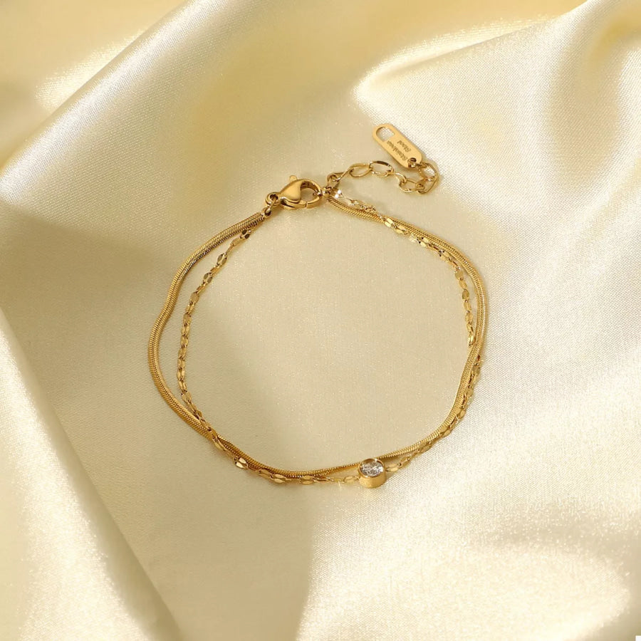 18K Gold-Plated Zircon Double Layered Bracelet Gold / One Size Apparel and Accessories