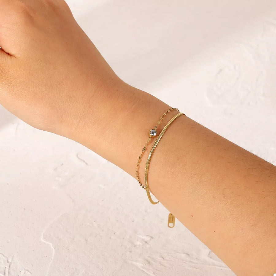 18K Gold-Plated Zircon Double Layered Bracelet Gold / One Size Apparel and Accessories