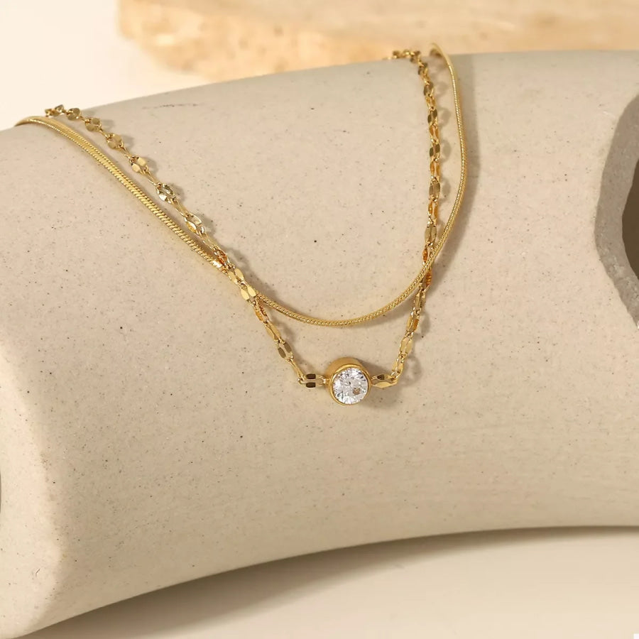 18K Gold-Plated Zircon Double Layered Bracelet Gold / One Size Apparel and Accessories