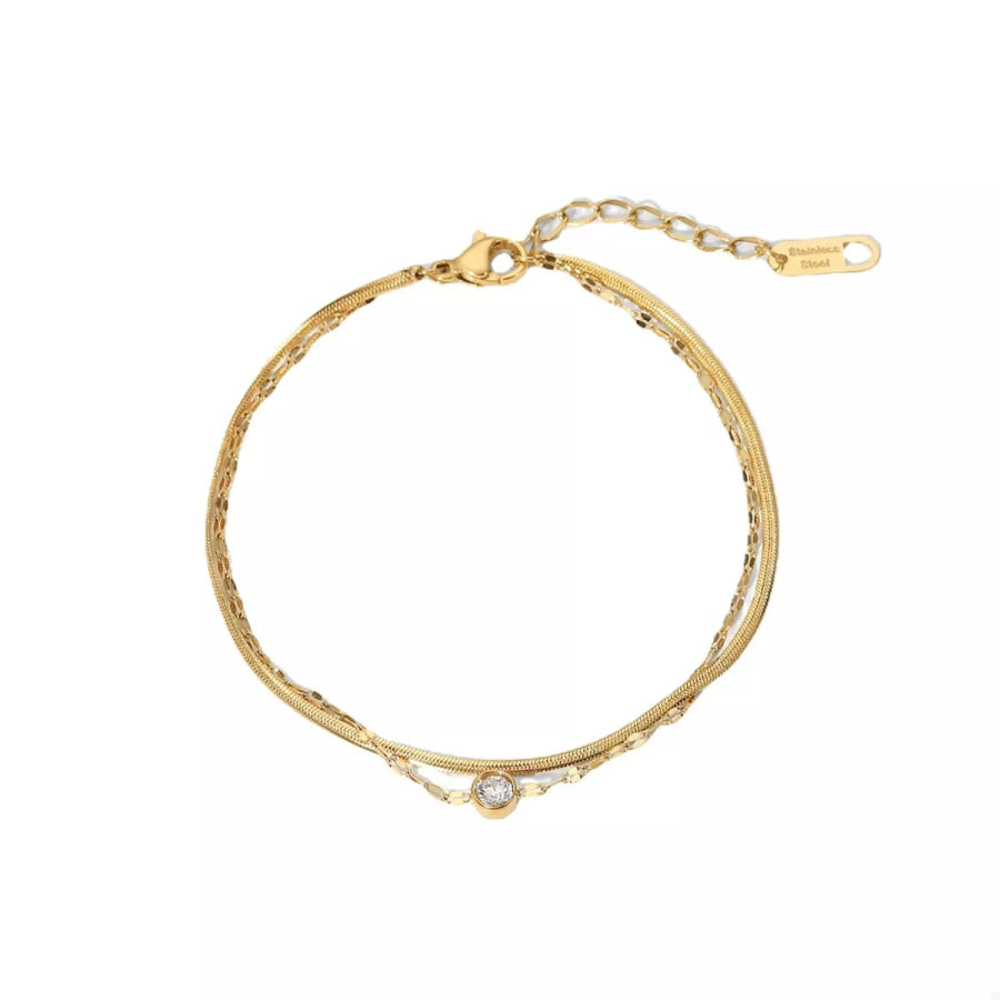 18K Gold-Plated Zircon Double Layered Bracelet Gold / One Size Apparel and Accessories