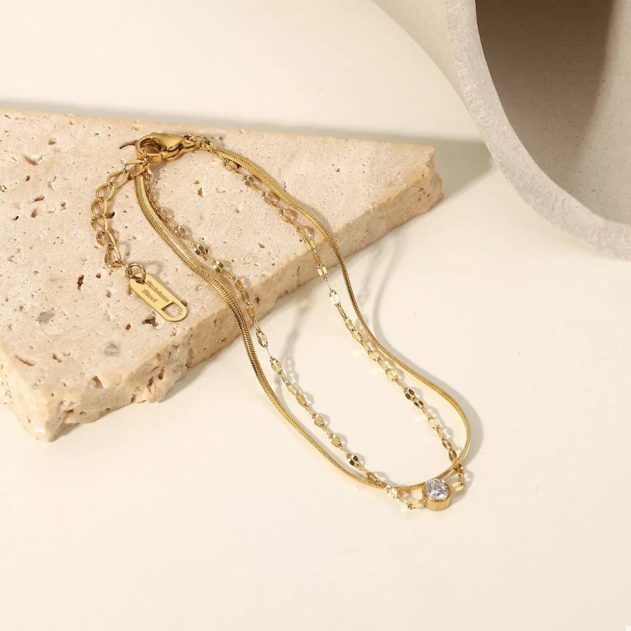 18K Gold-Plated Zircon Double Layered Bracelet Gold / One Size Apparel and Accessories