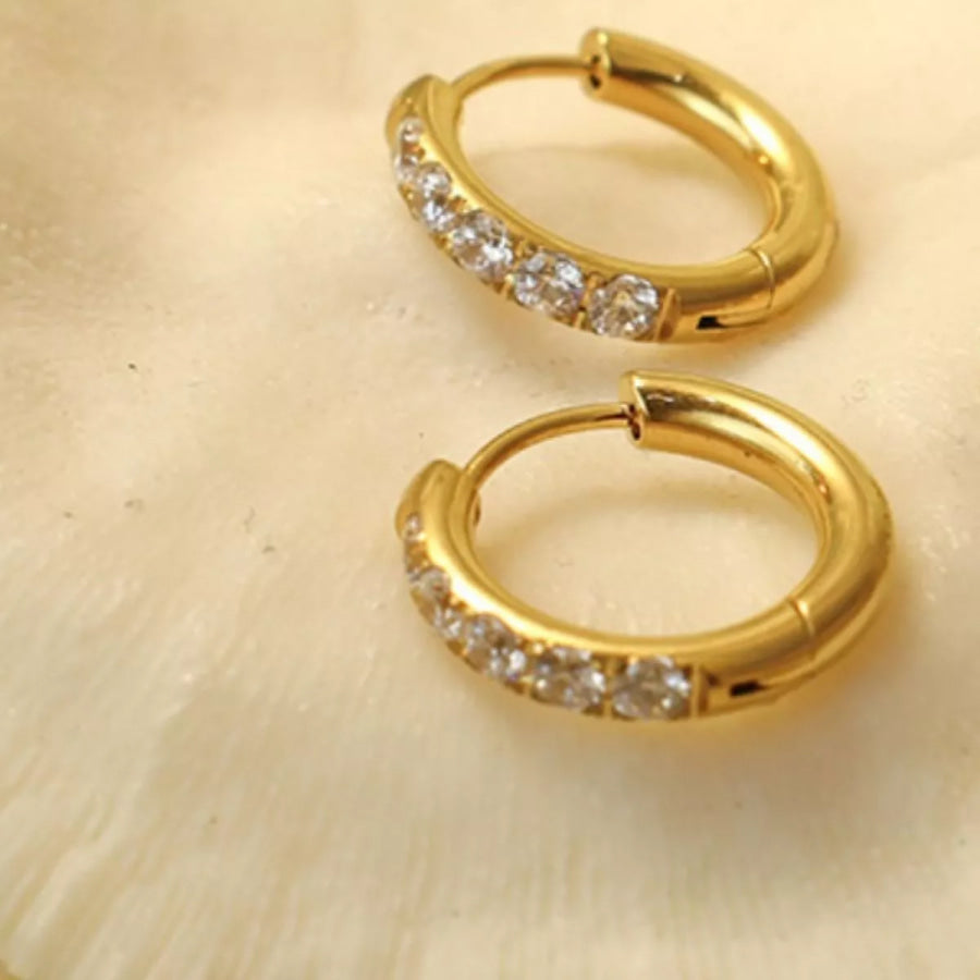 18K Gold-Plated Zircon Hoop Earrings Gold / One Size Apparel and Accessories