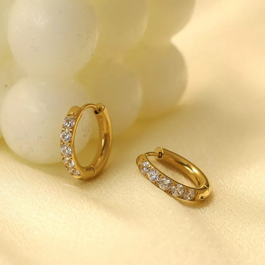 18K Gold-Plated Zircon Hoop Earrings Gold / One Size Apparel and Accessories