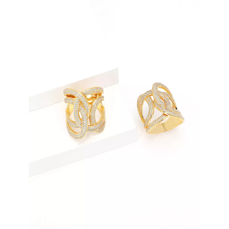 18K Gold-Plated Zircon Interwoven Ring Gold / 6 Apparel and Accessories
