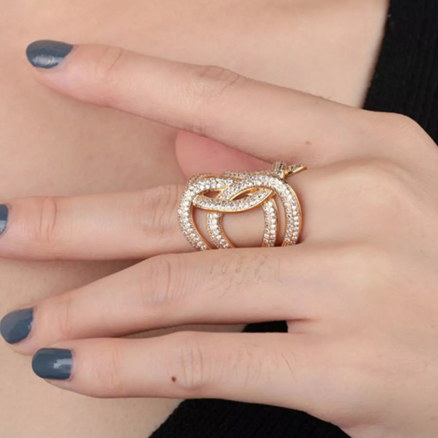 18K Gold-Plated Zircon Interwoven Ring Apparel and Accessories