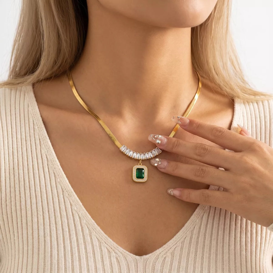 18K Gold-Plated Zircon Necklace & Bracelet and Earrings Jewelry Set Gold / onesize Apparel Accessories