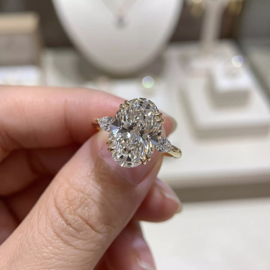 18K Gold-Plated Zircon Oval Ring Gold / onesize Apparel and Accessories