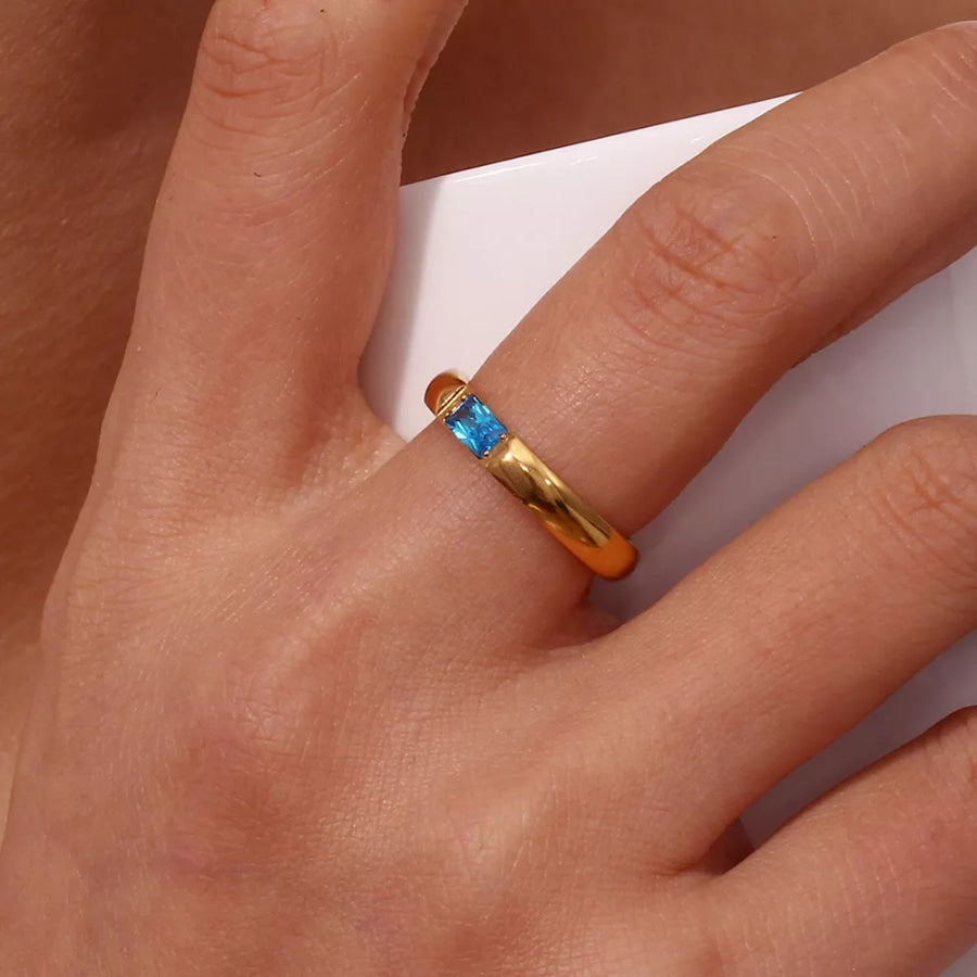 18K Gold-Plated Zircon Ring Blue / 6 Apparel and Accessories