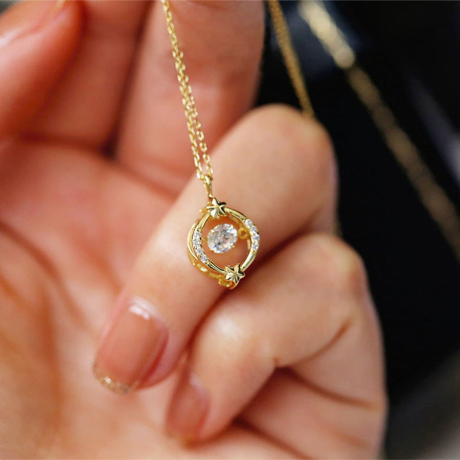18K Gold-Plated Zircon Star Circle Pendant Necklace Gold / One Size Apparel and Accessories