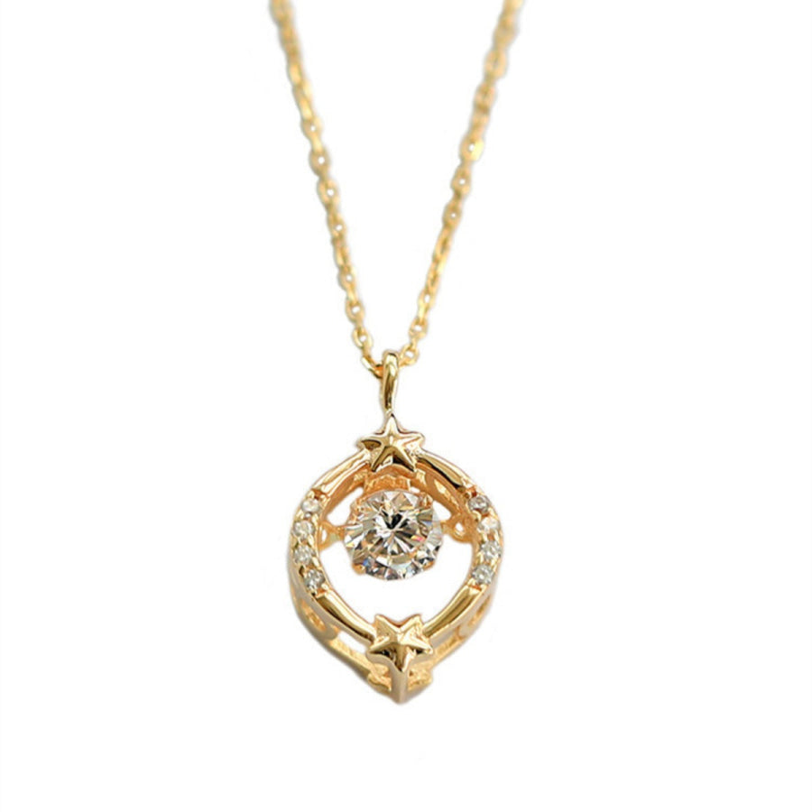 18K Gold-Plated Zircon Star Circle Pendant Necklace Gold / One Size Apparel and Accessories