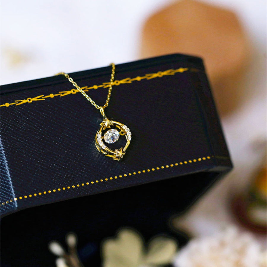 18K Gold-Plated Zircon Star Circle Pendant Necklace Gold / One Size Apparel and Accessories
