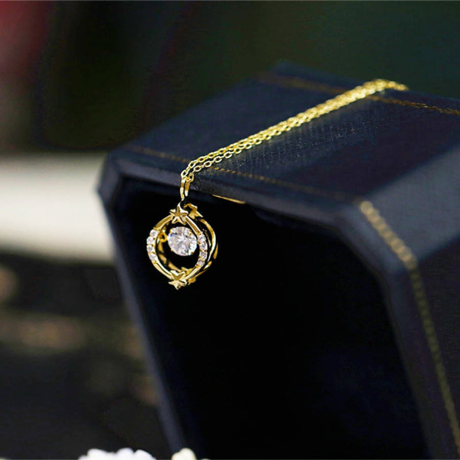18K Gold-Plated Zircon Star Circle Pendant Necklace Gold / One Size Apparel and Accessories
