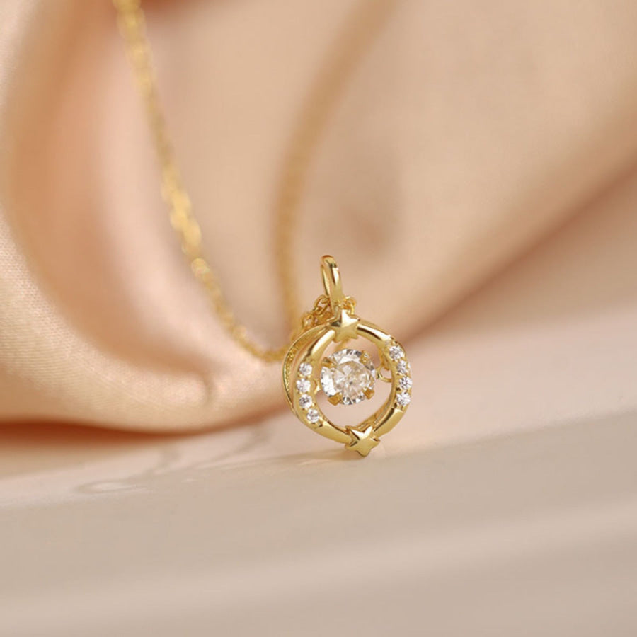 18K Gold-Plated Zircon Star Circle Pendant Necklace Gold / One Size Apparel and Accessories