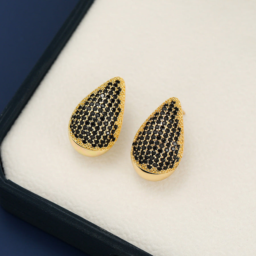 18K Gold-Plated Zircon Teardrop Earring Black / One Size Apparel and Accessories