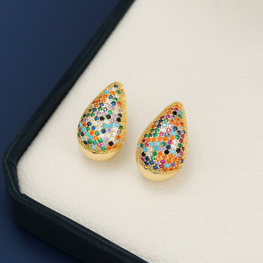 18K Gold-Plated Zircon Teardrop Earring Gold/Multi / One Size Apparel and Accessories