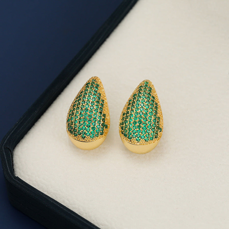 18K Gold-Plated Zircon Teardrop Earring Green / One Size Apparel and Accessories