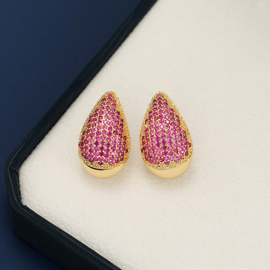 18K Gold-Plated Zircon Teardrop Earring Hot Pink / One Size Apparel and Accessories