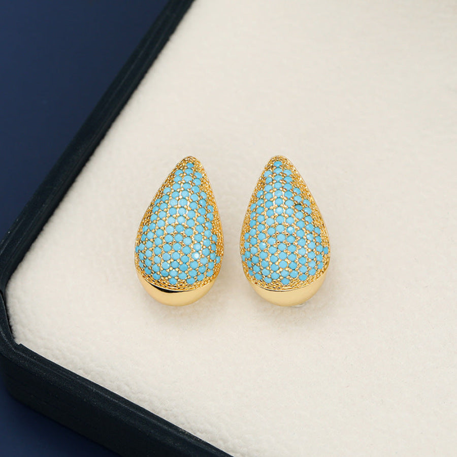 18K Gold-Plated Zircon Teardrop Earring Pastel Blue / One Size Apparel and Accessories