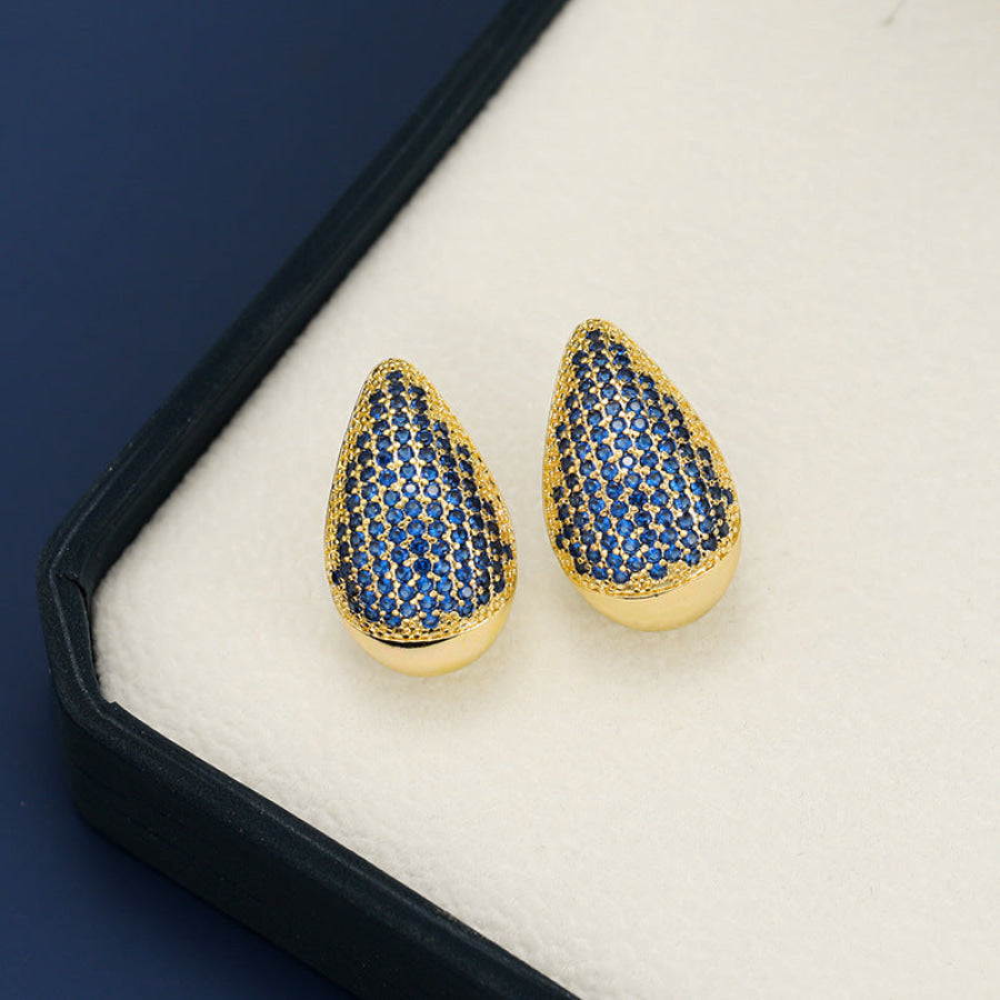 18K Gold-Plated Zircon Teardrop Earring Royal Blue / One Size Apparel and Accessories