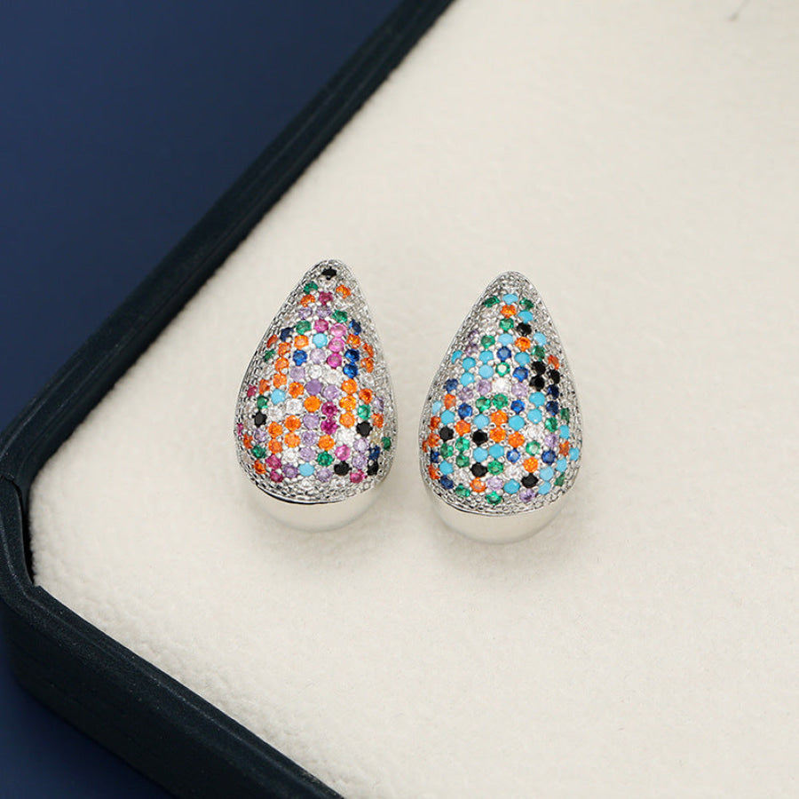 18K Gold-Plated Zircon Teardrop Earring Silver/Multi / One Size Apparel and Accessories