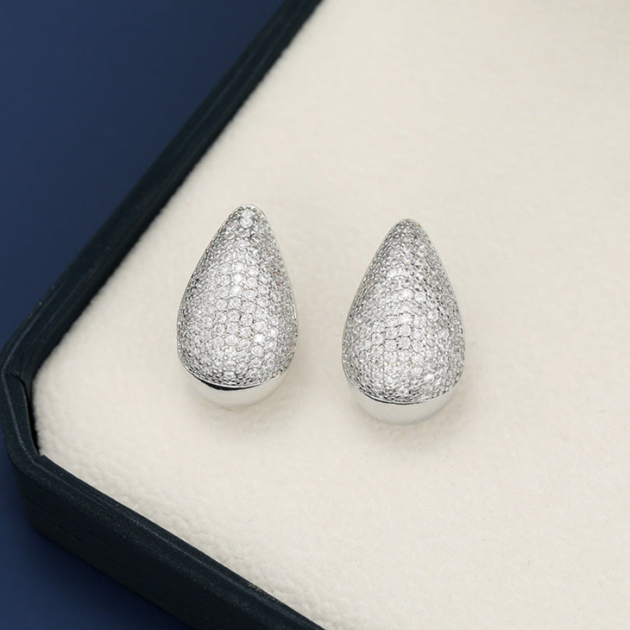 18K Gold-Plated Zircon Teardrop Earring Silver / One Size Apparel and Accessories