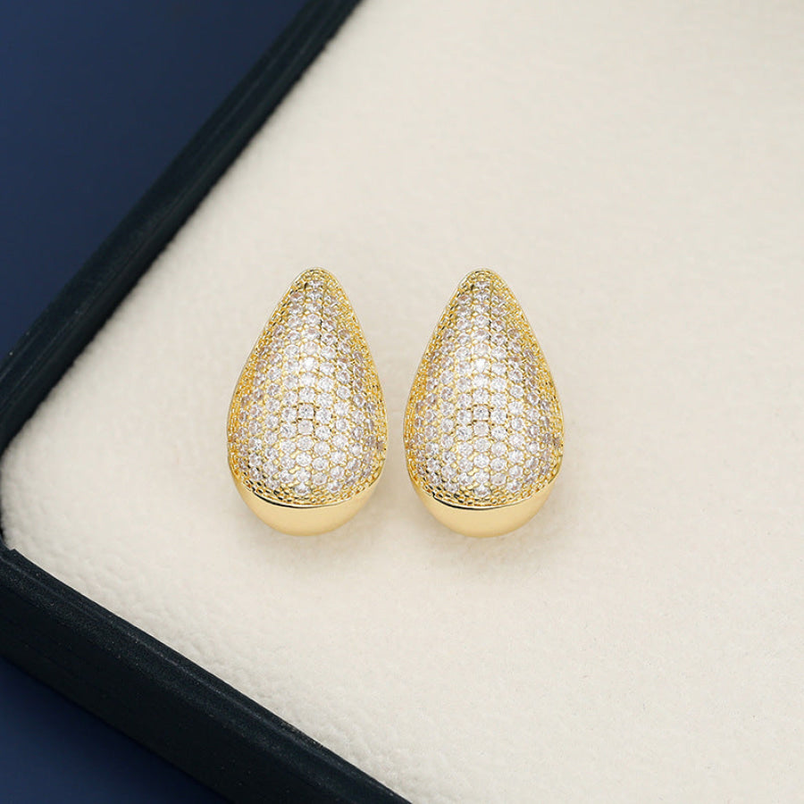 18K Gold-Plated Zircon Teardrop Earring White / One Size Apparel and Accessories