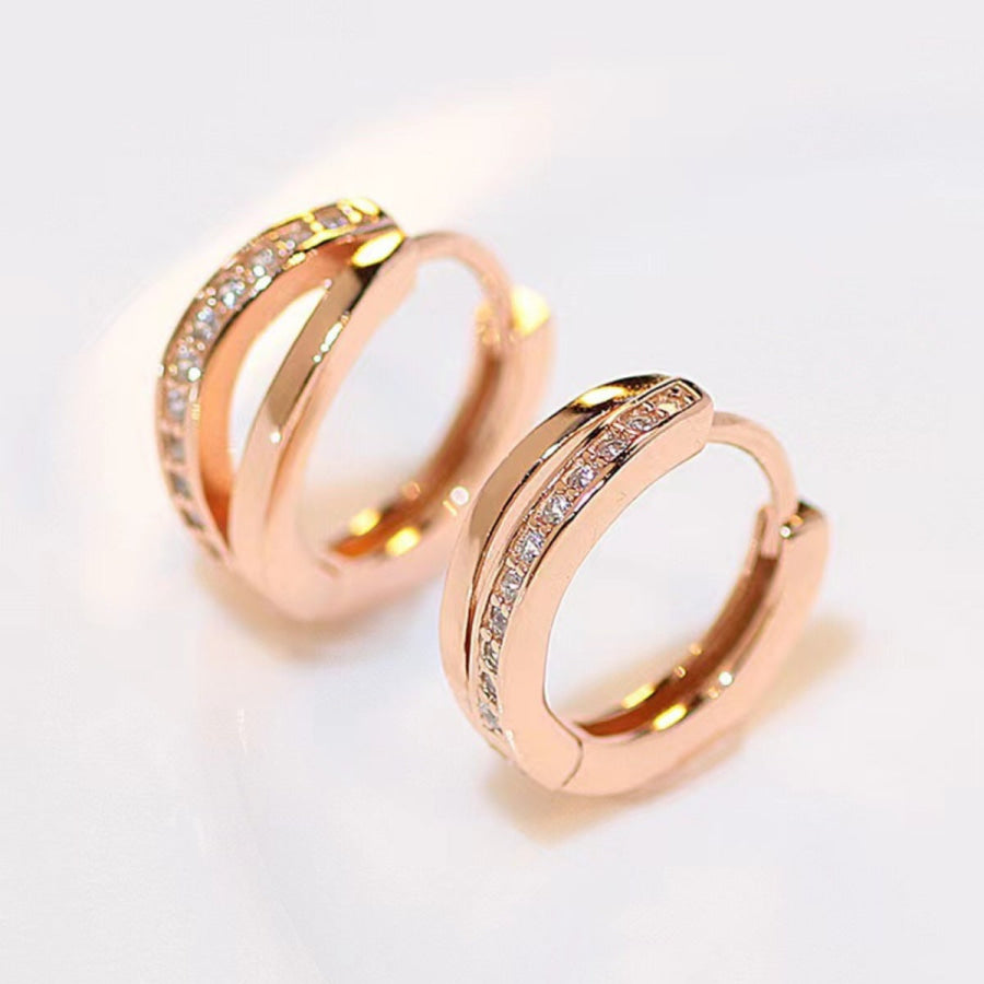 18K Rose Gold-Plated Zircon Hoop Earrings Rose Gold / One Size Apparel and Accessories