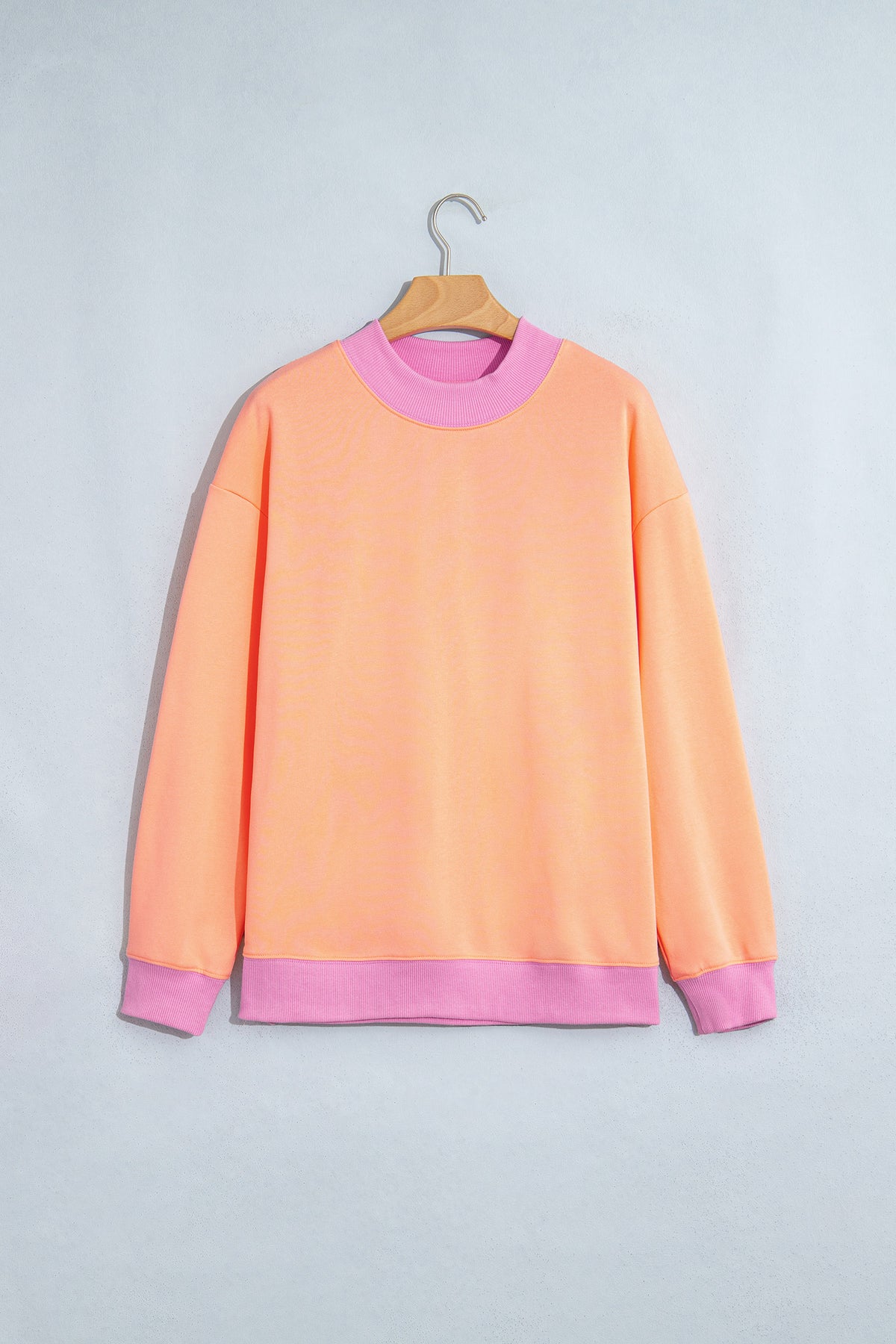 Dirty blue Colorblock Trim Crewneck Long Sleeve Pullover Sweatshirt