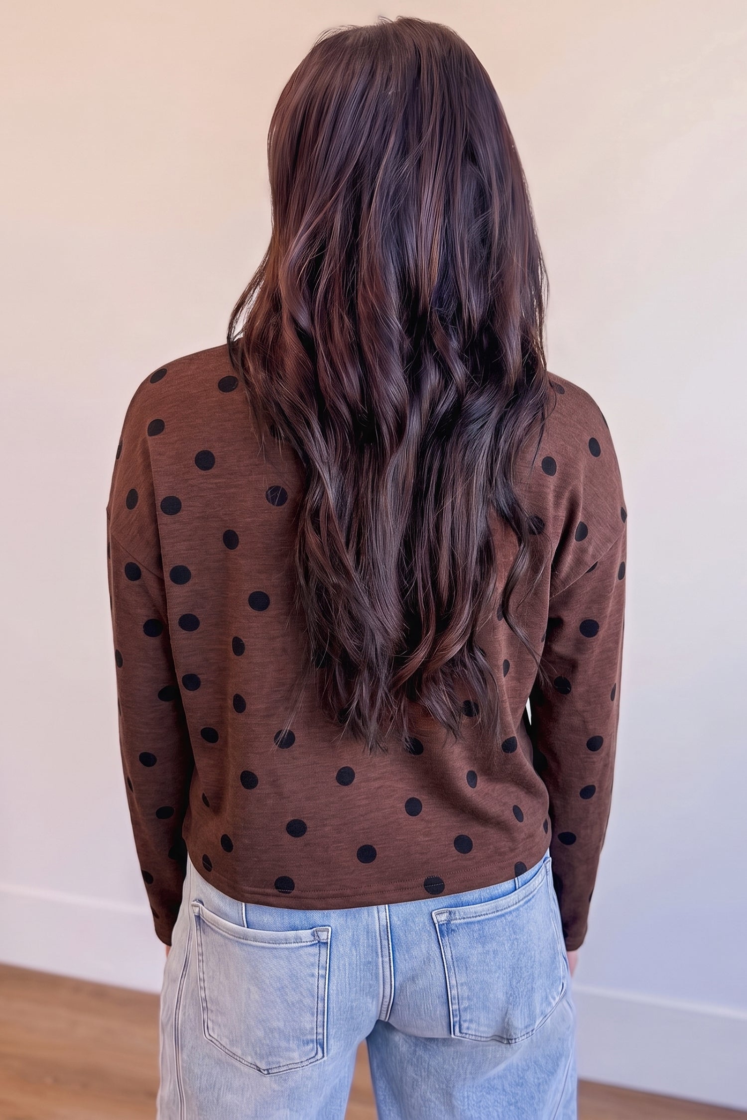 Brown Polka Dot Button Front Long Sleeve Casual Shirt Tops/Blouses & Shirts