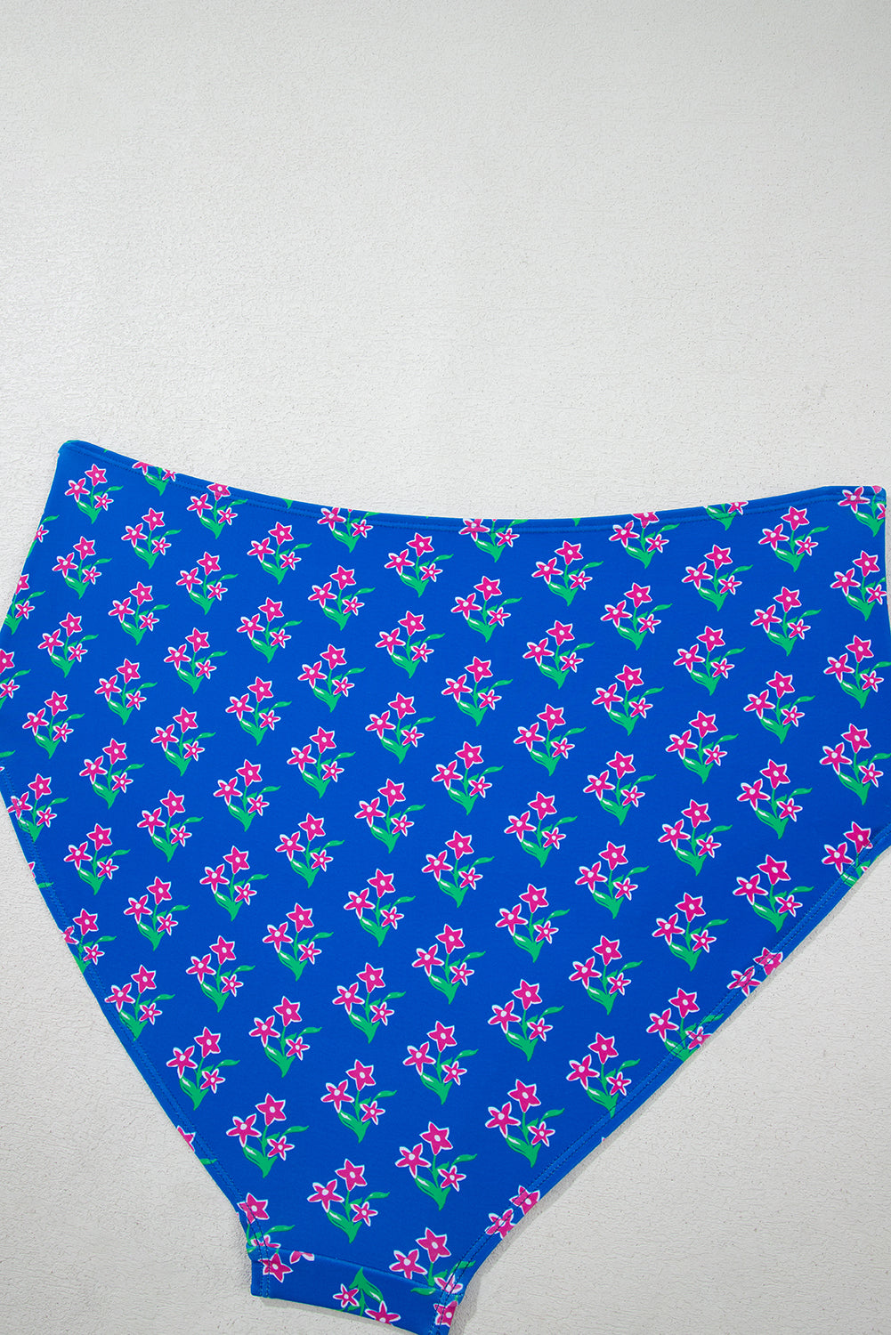 Blue Fashion Print Tied Straps Crop Vest and High Waist Plus Size Bikini Plus Size/Plus Size Swimwear
