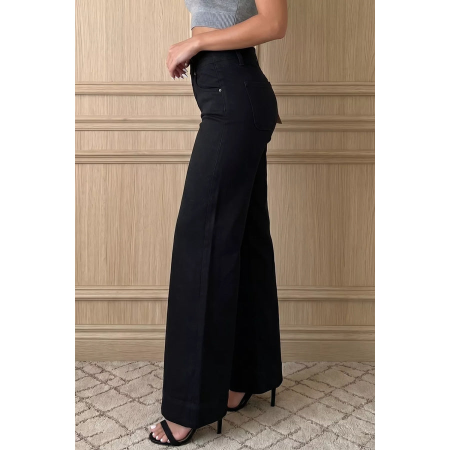 2-Button High Waist Flared Bottom Jeans Apparel and Accessories