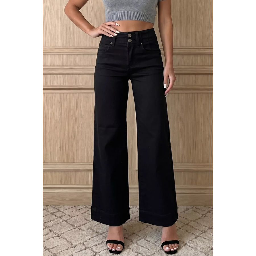 2-Button High Waist Flared Bottom Jeans Apparel and Accessories