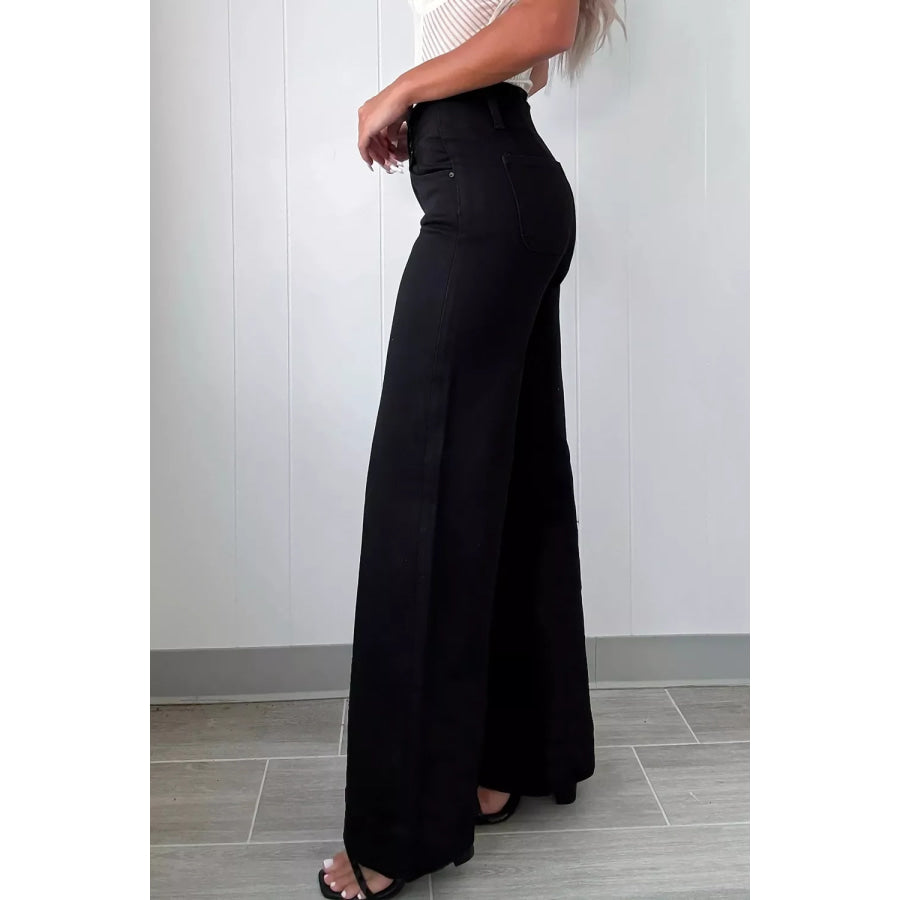 2-Button High Waist Flared Bottom Jeans Apparel and Accessories