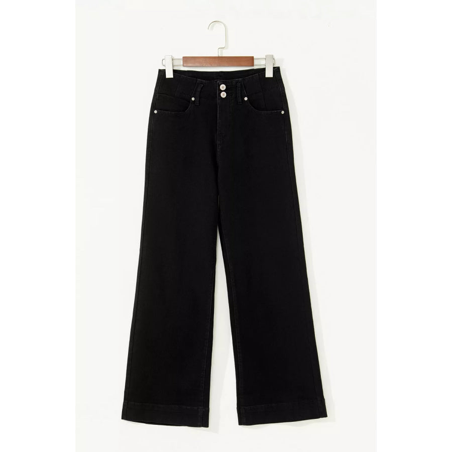2-Button High Waist Flared Bottom Jeans Apparel and Accessories